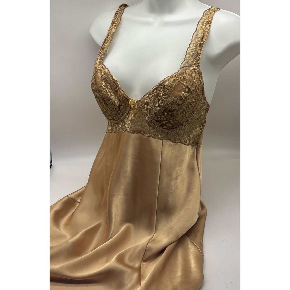 Y2K Victoria's Secret Gold Satin Lace Babydoll Slip Dress Women's Small